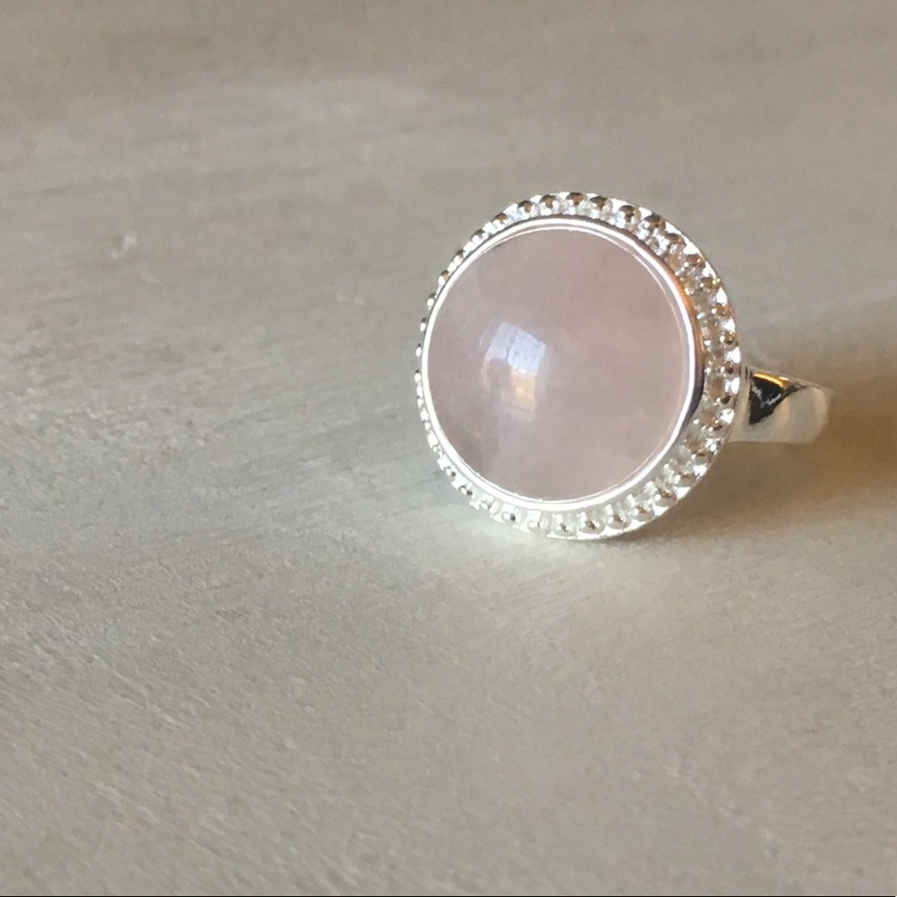 .925 Sterling Silver Natural Rose Quartz Ring